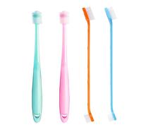 Confezione da 2 spazzolini da denti per animali domestici a 360 gradi, in morbido silicone, con 2 spazzole a setole bifacciali, spazzolino da denti per cani di piccola taglia e gatti, set di pulizia
