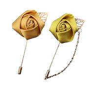 Confezione Da 2 Spille A Forma Di Rosa, Spilla Floreali Da Uomo Per Abiti Da Sposa, Banchetti E Feste, Set Di Floral Brooch In Raso Colorato, Accessorio Per Bouquet(Dark Yellow)
