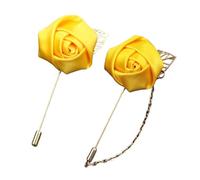 Confezione Da 2 Spille A Forma Di Rosa, Spilla Floreali Da Uomo Per Abiti Da Sposa, Banchetti E Feste, Set Di Floral Brooch In Raso Colorato, Accessorio Per Bouquet(Yellow)