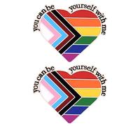 Confezione da 2 spille arcobaleno con citazioni ispiratrici "You Can Be Yourself With Me", spilla arcobaleno a forma di cuore, Metallo