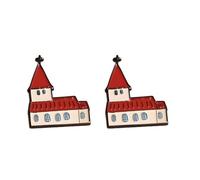Confezione da 2 spille carine a forma di casa della chiesa, spille da bavero a castello con tetto rosso, in lega smaltata, per commemorare la fede, regalo decorativo per le vacanze