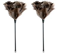 Confezione da 2 spolverini in vera piuma di struzzo. Le fronde spesse e morbide trattengono efficacemente la polvere, facilitando pulizia