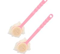 Confezione da 2 spugne da bagno in fibra, 2 in 1 per bagnoschiuma e morbide spugne per il corpo, con manico da 44 pollici per esfoliare la pelle, spazzolatura bagnata o asciutta (rosa2)