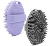 Confezione da 2 spugne esfolianti per il corpo in silicone, luffa in silicone di alta qualità, esfolianti per il corpo, con cinturino antiscivolo per tutti i tipi di pelle (grigio e viola)
