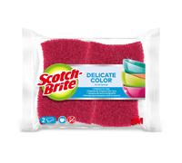 Confezione da 2 spugnette abrasive da cucina Scotch-Brite Delicate Color - Protezione per le dita - Antigraffio - Rosse
