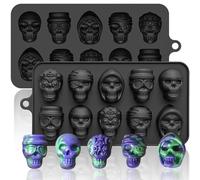 Confezione da 2 stampi a forma di teschio di Halloween, vassoio in silicone 3D a 10 cavità per cuocere cioccolato, fondere cera e fare dolcetti fai da te, sicuro in forno per feste per eventi festivi