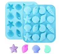Confezione da 2 stampi in silicone a forma di conchiglia, per cioccolato, caramelle, conchiglie, fondente, stella marina, argilla polimerica, stampo da forno a tema oceano, per decorazioni fai da te