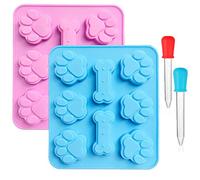 Confezione da 2 stampi in silicone a forma di zampa di cucciolo e osso di cane con 2 contagocce liquidi trasparenti graduati, 8 cavità vassoi per ghiaccio riutilizzabili da forno biscotti e caramelle