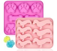 Confezione da 2 stampi per cubetti di ghiaccio a forma di cane salsiccia, in silicone, a forma di zampa di cane e ossa, regali per gli amanti degli animali domestici, stampi in silicone a tema cane