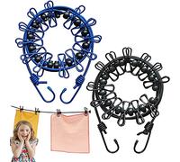 Confezione da 2 stendibiancheria portatile, elastico da viaggio, linea di lavaggio regolabile retrattile, corda antivento con 12 clip per campeggio, lavanderia, asciugatura all'aperto (nero+blu)