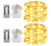 Confezione da 2 stringhe di luci con timer e telecomando, piccole luci interne con batteria, 10 m, 100 LED, IP65, impermeabili, senza batterie, per camera da letto, matrimonio, Natale, feste