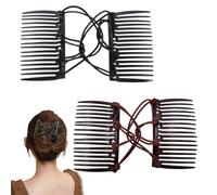 Confezione da 2 strumenti per lo styling dei capelli da donna, pettini magici per coda di cavallo e chignon facili, tiene saldamente i capelli spessi, ricci e sottili (nero, marrone)