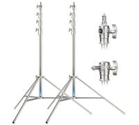 Confezione da 2 supporti per luci fotografiche in acciaio inox, 4 m, ammortizzati a molla, resistenti, con adattatore a vite da 1/4 a 3/8 per stroboscopio, luce video a LED, luce ad anello, monolight,