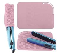 Confezione da 2 tappetini grandi in silicone resistente al calore per ferri arricciacapelli, 23 x 16,6 cm, piastra per capelli, ferri piatti e strumenti per lo styling dei capelli (rosa)