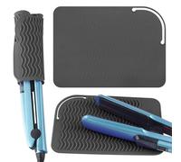 Confezione da 2 tappetini grandi in silicone resistente al calore per ferri arricciacapelli, 23 x 16,6 cm, piastra per capelli, ferri piatti e strumenti per lo styling dei capelli (grigio)