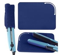 Confezione da 2 tappetini grandi in silicone resistente al calore per ferri arricciacapelli, 23 x 16,6 cm, piastra per capelli, ferri piatti e strumenti per lo styling dei capelli (blu)