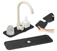Confezione da 2 tappetini in silicone per rubinetto, paraspruzzi per lavello della cucina, vassoio antigoccia assorbente, rubinetto, protegge il piano di lavoro, 45 cm, nero