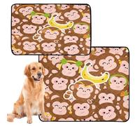Confezione da 2 tappetini per cani, lavabili e antiscivolo, per interni, 61 x 91,4 cm + 91,4 x 106,7 cm, motivo: scimmietta in stile cartone animato, colore: marrone