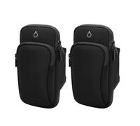 Confezione da 2 tasche da braccio per cellulare, borsa sportiva, per sport all'aria aperta, con jack per cuffie e due tasche per corsa, fitness (nero)