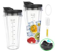 Confezione da 2 tazze di ricambio per frullatore Ninja, frullatore con coperchio e pennello, compatibili con Ninja Auto-iQ Blender BN750UK BN495UK TB301UK TB401UK BN800UK CB100UK CB350UK