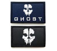 Confezione da 2 toppe tattiche ricamate in tessuto con teschio fantasma, 8 cm x 5 cm, Hook & Loop Airsoft COD Tactical Patch Cosplay UK