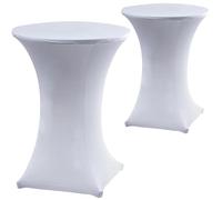 Confezione da 2 tovaglie in spandex per tavolo da cocktail elasticizzate, bianche, con bordo alto, rotonde, lavabili, diametro 80 x 110 cm, protezione per il tavolo, per matrimoni, fiere, banchetti