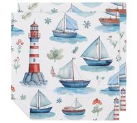 Confezione da 2 tovaglioli di stoffa riutilizzabili con faro, barca a vela, per casa, hotel, ristorante, feste di nozze