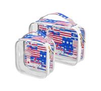 Confezione da 2 trasparenti Independence Day Rosso Bianco Blu trucco e articoli da toeletta TSA approvato piccola borsa cosmetica resistente all'acqua Kit da barba da uomo, giorno dell'indipendenza