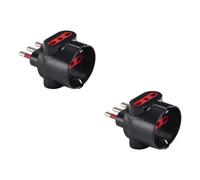 Confezione da 2, Tripla nera, spina grande 16A, 2 prese bipasso bivalenti 10A/16A, 1 presa schuko tedesca 16A, adattatore triplo