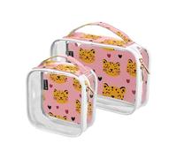 Confezione da 2 trousse da viaggio trasparente decorativa da viaggio approvata dalla TSA Happy Valentine Cartoon Leopard Fun multifunzionale piccola borsa cosmetica aeroporto conforme alle compagnie
