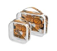 Confezione da 2 trousse da viaggio trasparente per cosmetici astratti da basket moderna per donne uomini ragazze borsa organizer per cosmetici da basket arancione borsa organizer per cosmetici per