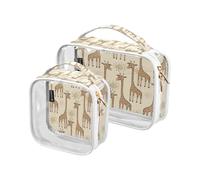 Confezione da 2 trousse da viaggio trasparenti per cosmetici e articoli da toeletta con grazioso motivo giraffa africana, per donne, uomini e ragazze, borsa organizer per cosmetici da viaggio per