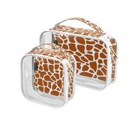 Confezione da 2 trousse da viaggio trasparenti per cosmetici e articoli da toeletta con stampa di giraffa africana, per donne, uomini e ragazze, borsa organizer per cosmetici con pelle di animale, per