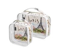 Confezione da 2 trousse da viaggio trasparenti per cosmetici e articoli da toeletta con Torre Eiffel di Parigi, per donne, uomini e ragazze, a tema Francia Parigi, borsa organizer per cosmetici per