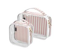 Confezione da 2 trousse da viaggio trasparenti per cosmetici e articoli da toeletta estivi a righe rosa per donne, uomini e ragazze, borsa organizer per cosmetici a righe per oggetti essenziali da