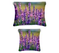 Confezione da 2 trousse in finta pelle per il trucco, piccola pochette per trucco, portatile, senza cerniera, mini pochette per rossetto, fiori di lavanda e ape, Motivo: 3258, 7.1x5.8in/4.7x4.5in