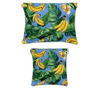 Confezione da 2 trousse tascabili in ecopelle, piccola pochette per il trucco per borsa, borsa portatile da viaggio per donne, mini borsa per trucco tascabile per rossetto, foglie di banana con pianta