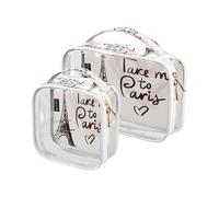 Confezione da 2 trousse trasparenti da viaggio per cosmetici, cosmetici e articoli da toeletta Take Me to Paris Eiffel, per donne, uomini e ragazze, a tema Francia Parigi, organizer per cosmetici