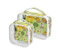 Confezione da 2 trousse trasparenti per trucco da viaggio, carini animali, giraffa, zebra, per donne, uomini e ragazze, borsa organizer per cosmetici per animali del fumetto per, multicolore, Trousse
