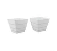 Confezione da 2 vasi da fiori quadrati in plastica con fori di drenaggio, per interni ed esterni, uso giardino, controllo delle radici traspiranti, per piante grasse ed erbe, colore bianco, 10 cm (15