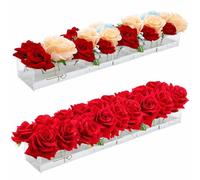Confezione da 2 vasi in acrilico trasparente per fiori, vaso rettangolare lungo 43 cm con 18 fori, vasi floreali bassi moderni per centrotavola per tavoli di nozze e sala da pranzo.