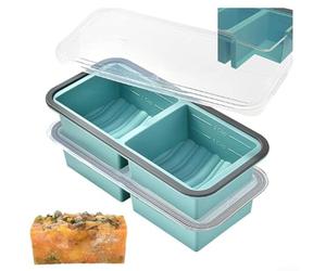 Confezione da 2 vassoi in silicone per congelamento con coperchi per zuppa di brodo e salsa, progettati per il controllo delle porzioni e una gestione efficiente dello spazio nel congelatore (verde