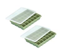 Confezione da 2 vassoi refrigeranti con coperchio, 24 g, colore: verde | Silicone Piazza Ice Maker, 24 Sezione Layout, Rilascio, Coperto Famiglia Congelatore Coppia