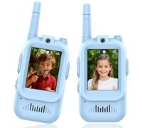 Confezione da 2 walkie talkie video, walkie talkie trasparenti per bambini con cordino e cambia voce, giocattoli divertenti ricaricabili regolabili per ragazzi e ragazze, portata 500 m