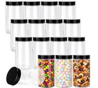Confezione da 20 barattoli rotondi in plastica trasparente, 400 ml, con coperchio, contenitori per cosmetici a bocca larga, contenitori vuoti per alimenti con etichette e penna, per spezie da cucina