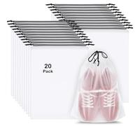 Confezione da 20 borse per scarpe da viaggio, 39,9 x 30 cm, trasparenti, da viaggio, grandi, impermeabili, portatili, con coulisse, da viaggio, essenziali da viaggio, per donne e uomini, nero, Da