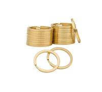 Confezione da 20 portachiavi piatti in metallo, diametro 30 mm, anelli per casa, auto, targhette per cani, ufficio, colore oro