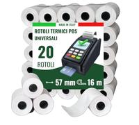 Confezione da 20 Rotoli di Carta Termica POS 57x16mt - Rotoli POS di alta qualità compatibili con tutti i dispositivi 57x35x12 - Rotolini carta POS BPA free