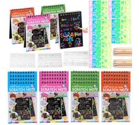 Confezione da 20 taccuini da grattare, con carta da grattare arcobaleno, blocchi per appunti con pennino in legno, blocco per graffio, per feste di compleanno per bambini, sacchetti regalo, premi in