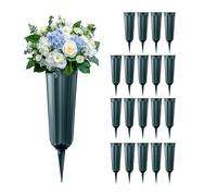 Confezione da 20 vasi in plastica per cimitero con paletto, porta fiori per tombe, decorazioni per cimitero, vasi floreali commemorativi (verde)